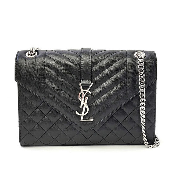 Saint Laurent Envelope Medium Chain Shoulder Bag Black Silver - Picture 1 of 5